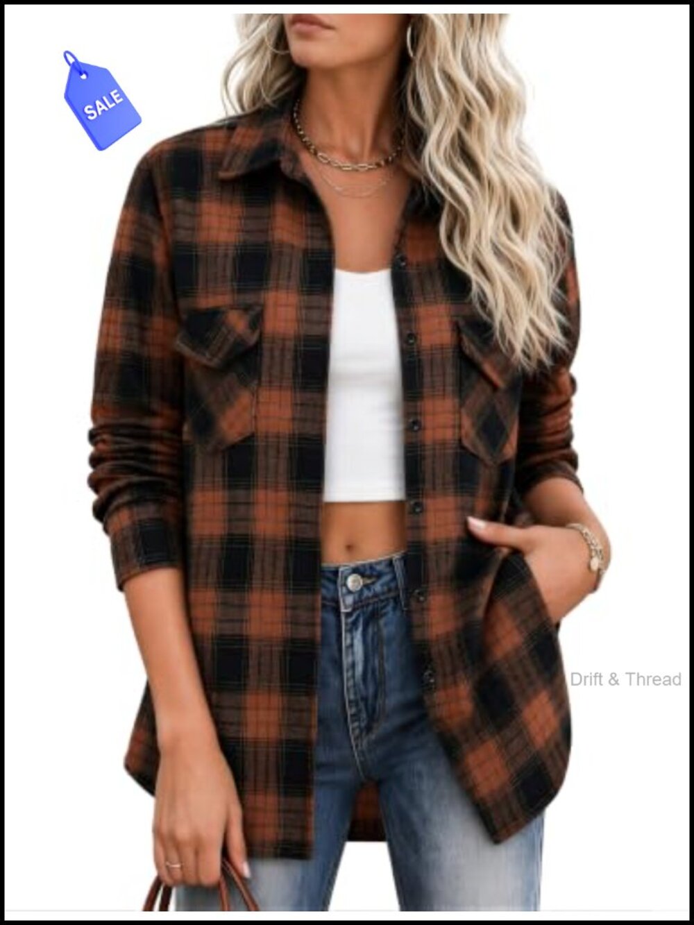 Women's Plaid Flannel Button Down Shirt Long Sleeve Shacket